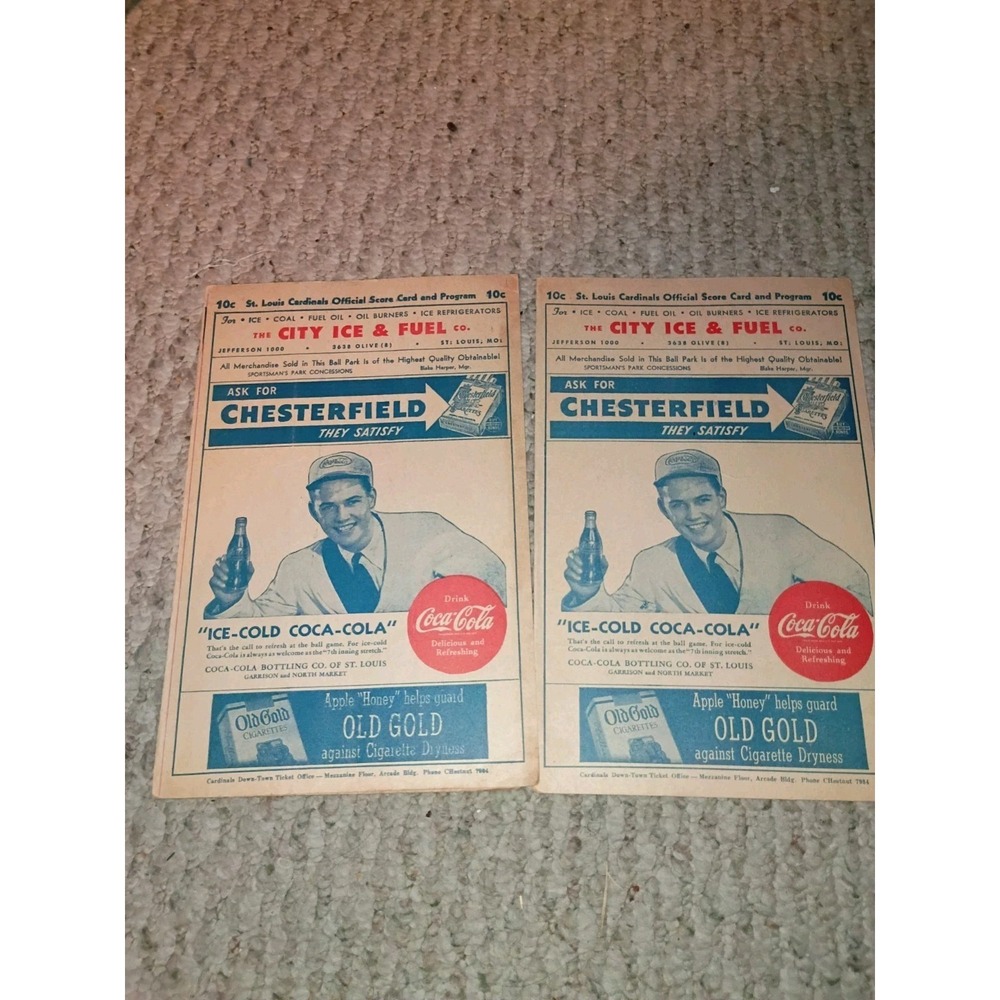 Vtg St Louis Cardinals Official Score Card 1940s Faded Scored Set Of 2
